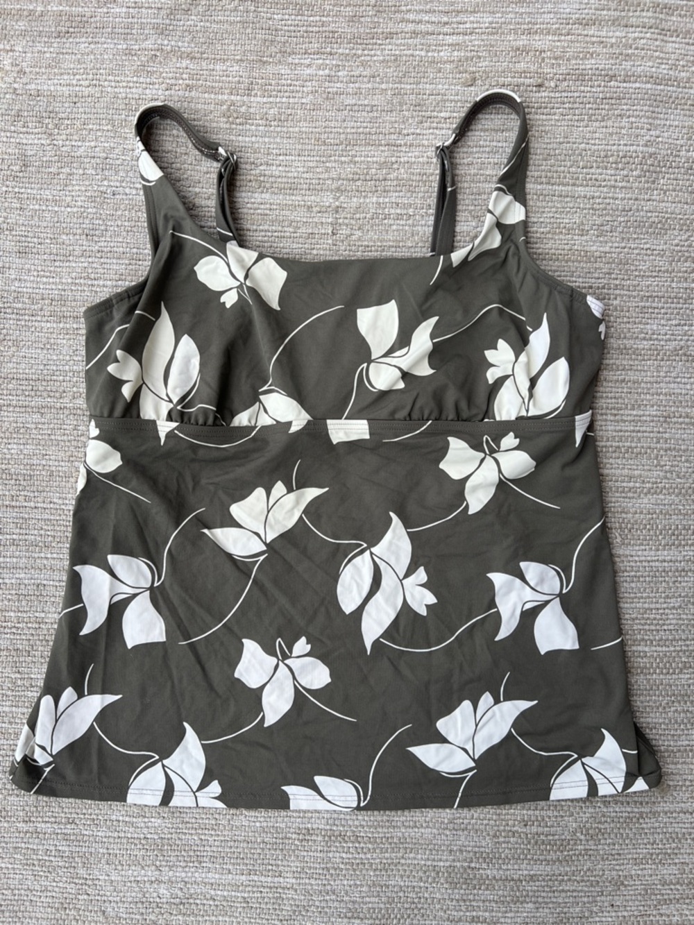 Lands  End Floral Hawaiian Teupe Khaki Green Off-white Tankini Top size 16L